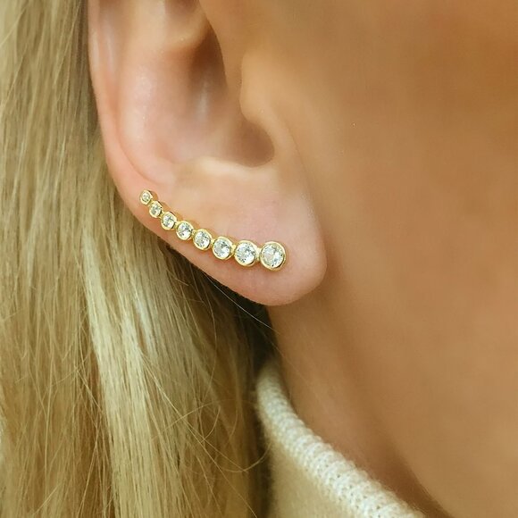 NEW Gold Crawler Earrings, Ear Climber, Minimalist Cuff Earrings, Gift For Women - Picture 1 of 12